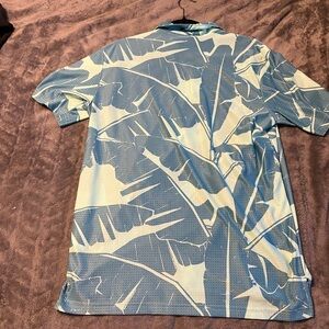 Adidas Polo Shirt Mens Medium Teal Floral Hawaiian Beach Stretch Golf Logo
